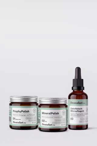 Dentafari-Pro-System: ProphyPolish 1, MineralPolish 2 und Zahnfleisch-Mikropflegeöl