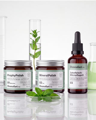 Dentafari-Pro-System im Praxisumfeld: ProphyPolish 1, MineralPolish 2 und Zahnfleisch-Mikropflegeöl