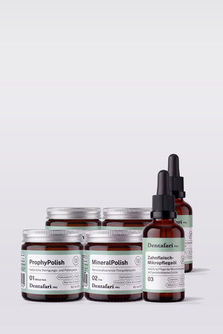 Dentafari Pro Vorrats-Set: je zwei ProphyPolish 1, MineralPolish 2 und Zahnfleisch-Mikropflegeöl
